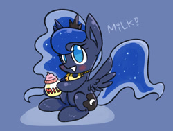 Size: 800x604 | Tagged: safe, artist:joycall6, princess luna, alicorn, pony, blushing, milk bottle, solo