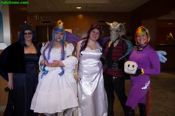 Size: 960x640 | Tagged: safe, discord, princess celestia, princess luna, rainbow dash, rarity, human, cosplay, irl, irl human, photo