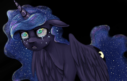 Size: 1097x702 | Tagged: safe, artist:colorlesscupcake, princess luna, alicorn, pony, crying, simple background, solo