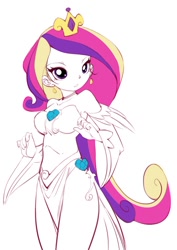 Size: 600x849 | Tagged: safe, artist:bleedman, princess cadance, human, clothes, detached sleeves, dress, female, humanized, legs, partial color, side slit, simple background, solo, white background