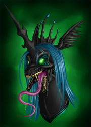 Size: 921x1280 | Tagged: safe, artist:crovirus, queen chrysalis, changeling, changeling queen, drool, maw, nightmare fuel, solo, tongue out