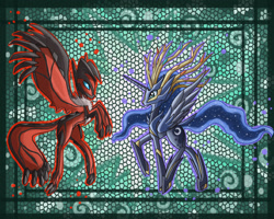 Size: 1280x1024 | Tagged: safe, artist:raptor007, princess luna, alicorn, pony, pokémon, ponified, xerneas, yveltal