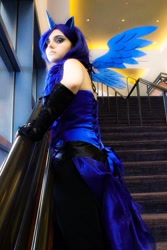 Size: 500x750 | Tagged: safe, artist:artisticdoe, princess luna, human, clothes, cosplay, evening gloves, irl, irl human, photo, solo, stairs