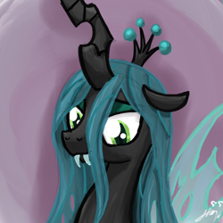 Size: 1024x1024 | Tagged: safe, artist:seiki5x, queen chrysalis, changeling, changeling queen, female, green eyes, horn, solo