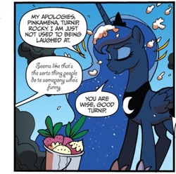 Size: 897x890 | Tagged: safe, idw, mr. turnip, princess luna, alicorn, pony, spoiler:comic, spoiler:comicff7, solo