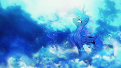 Size: 1920x1080 | Tagged: safe, artist:kp-shadowsquirrel, artist:omniscient-duck, artist:spier17, princess luna, alicorn, pony, beautiful, cloud, cloudy, female, mare, solo, vector, wallpaper, wet mane