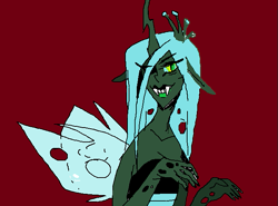 Size: 657x486 | Tagged: safe, artist:connie-lingus, queen chrysalis, anthro, changeling, changeling queen, human facial structure, solo