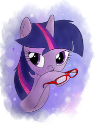 Size: 900x1200 | Tagged: safe, artist:amethysthorn, derpibooru import, twilight sparkle, pony, unicorn, bust, female, glasses, mare, solo