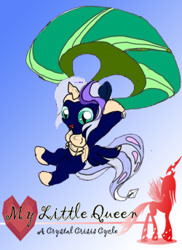 Size: 250x343 | Tagged: safe, queen chrysalis, oc, oc only, oc:twilight aurelia, changeling, changeling queen, nymph, author:pen mightier, cover, fanfic