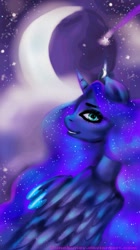 Size: 571x1020 | Tagged: safe, artist:lunasunev, princess luna, alicorn, pony, detailed background, female, mare, solo