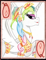 Size: 785x1018 | Tagged: safe, artist:the1king, princess celestia, alicorn, pony, clothes, diamonds, empress, playing card, roman, solo, toga