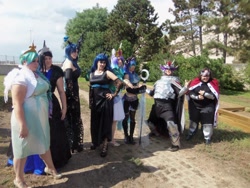 Size: 960x720 | Tagged: safe, artist:kyuu-vixen-cosplay, artist:teamdaigurren, king sombra, nightmare moon, princess celestia, queen chrysalis, human, cosplay, irl, irl human, photo