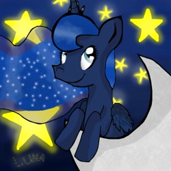 Size: 893x894 | Tagged: safe, artist:chanceyb, princess luna, alicorn, pony, moon, night, solo, stars, tangible heavenly object