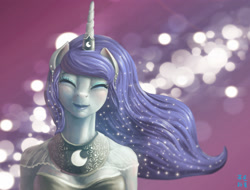 Size: 2480x1880 | Tagged: safe, artist:mrs1989, princess luna, anthro, clothes, female, horn, purple coat, solo