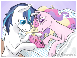 Size: 900x680 | Tagged: safe, artist:taritoons, princess cadance, princess skyla, shining armor, alicorn, pony, unicorn, baby, baby pony, bags under eyes, bed mane, crying, foal, heartwarming, liquid pride, newborn, umbilical cord