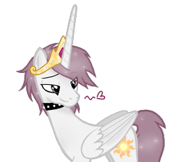 Size: 699x651 | Tagged: safe, artist:celinesparkle, prince solaris, princess celestia, alicorn, pony, bedroom eyes, collar, heart, husbando, male, molaris, prince molaris, princess molestia, rule 63, sidemouth, smiling, solo, stallion, wings