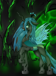 Size: 1700x2338 | Tagged: safe, artist:bloody-pink, queen chrysalis, changeling, changeling queen, female, solo