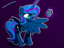 Size: 1280x960 | Tagged: safe, artist:darkflame75, princess luna, alicorn, pony, camera, glasses, lunadoodle, magic, solo, telekinesis, younger