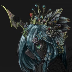 Size: 1280x1280 | Tagged: safe, artist:saturnspace, queen chrysalis, changeling, changeling queen, female, flower, headdress, jewelry, profile, solo, wip