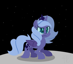 Size: 1500x1312 | Tagged: safe, artist:php92, princess luna, alicorn, pony, filly, frown, moon, solo, woona