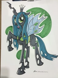 Size: 768x1024 | Tagged: safe, artist:thomzahler, queen chrysalis, changeling, changeling queen, female, solo, traditional art