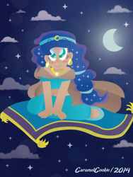 Size: 600x800 | Tagged: safe, artist:caramelcookie, princess luna, human, aladdin, belly button, disney, disney princess, flying carpet, humanized, jasmine, midriff