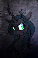Size: 1491x2265 | Tagged: safe, artist:iceminth, queen chrysalis, changeling, changeling queen, dark, female, glowing eyes, portrait, solo