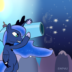 Size: 1000x1000 | Tagged: safe, artist:empyu, princess luna, alicorn, pony, cannon, female, horn, mare, solo