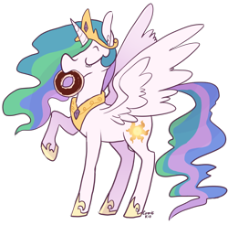 Size: 840x826 | Tagged: safe, artist:comickit, princess celestia, alicorn, pony, donut, mouth hold, solo