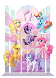 Size: 720x1000 | Tagged: safe, artist:flying-fox, applejack, fluttershy, pinkie pie, princess cadance, rainbow dash, rarity, twilight sparkle, alicorn, earth pony, pegasus, pony, unicorn, crystallized, mane six