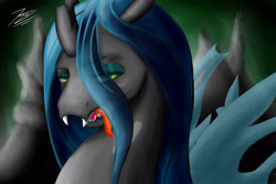 Size: 3000x2000 | Tagged: safe, queen chrysalis, changeling, changeling queen, digital art, female, green, request, solo