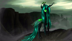 Size: 4200x2400 | Tagged: safe, artist:toxicpon, queen chrysalis, changeling, changeling queen, female, green eyes, horn, solo