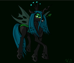 Size: 1329x1146 | Tagged: dead source, safe, artist:winterdominus, queen chrysalis, changeling, changeling queen, bedroom eyes, heart, looking at you, smirk, solo