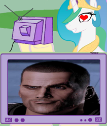 Size: 799x948 | Tagged: safe, princess celestia, human, commander shepard, exploitable meme, mass effect, meme, obligatory pony, tv meme