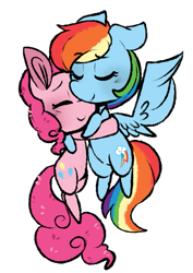 Size: 505x713 | Tagged: safe, artist:urbanqhoul, pinkie pie, rainbow dash, earth pony, pegasus, pony, eyes closed, female, flying, hug, lesbian, mare, pinkiedash, shipping, simple background, transparent background, wings