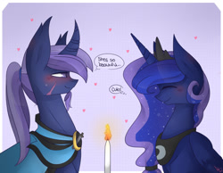 Size: 900x700 | Tagged: safe, artist:sheeppiss, princess luna, oc, oc:azure night, alicorn, pony, azuna, candle, canon x oc, date, female, male, straight