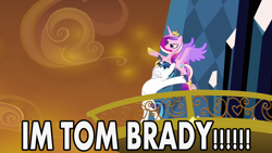 Size: 1280x720 | Tagged: safe, edit, edited screencap, screencap, princess cadance, shining armor, alicorn, pony, unicorn, the crystal empire, bipedal, epic wife tossing, fastball special, horn, horn crystals, magic suppression, meme, nfl, tom brady