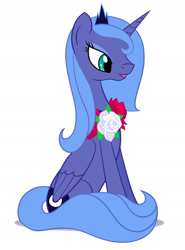 Size: 1560x2109 | Tagged: source needed, safe, artist:fleshsong, princess luna, alicorn, pony, rose, s1 luna, sitting, solo, wreath