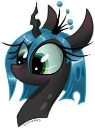 Size: 518x696 | Tagged: safe, artist:sigmanas, queen chrysalis, changeling, changeling queen, :o, blushing, female, head, portrait, solo, surprised, wide eyes