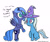 Size: 1100x934 | Tagged: safe, artist:microgrid, princess luna, trixie, alicorn, pony, filly, mouth hold, simple background, woona