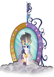 Size: 4564x6480 | Tagged: safe, artist:thecheeseburger, idw, king sombra, princess celestia, alicorn, pony, unicorn, reflections, spoiler:comic, absurd resolution, evil celestia, mirror, mirror universe