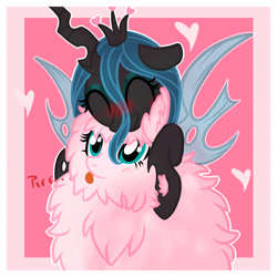 Size: 2100x2100 | Tagged: safe, artist:xwhitedreamsx, queen chrysalis, oc, oc:fluffle puff, changeling, changeling queen, canon x oc, chrysipuff, female, lesbian, shipping