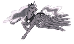 Size: 1298x780 | Tagged: safe, artist:carnivorouscaribou, princess luna, alicorn, pony, monochrome, solo, traditional art