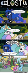 Size: 1300x3341 | Tagged: safe, artist:bredgroup, amethyst star, cherry berry, cloud kicker, derpy hooves, linky, princess celestia, princess luna, shoeshine, sparkler, alicorn, pegasus, pony, comic:celostia, comic, female, mare, ponyville