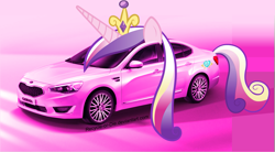 Size: 1723x949 | Tagged: safe, artist:recycle-or-die, princess cadance, car, crown, horn, jewelry, kia, kia cadenza, namesake, objectification, pun, regalia