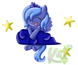 Size: 1024x860 | Tagged: safe, artist:katrins23, princess luna, alicorn, pony, cloud, eyes closed, filly, happy, open mouth, simple background, solo, stars, transparent background, woona