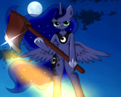 Size: 1000x800 | Tagged: safe, artist:dobado, princess luna, alicorn, pony, axe, bipedal, pixiv, solo