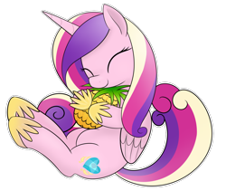 Size: 1600x1350 | Tagged: safe, artist:mcsadat, princess cadance, alicorn, pony, cargo ship, cute, cutedance, eyes closed, pineapple, shipping, solo