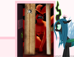 Size: 1278x986 | Tagged: safe, queen chrysalis, changeling, changeling queen, exploitable meme, fluffle puff's closet, kurama, kyuubi, meme, naruto, nine tailed fox