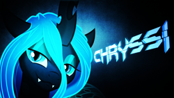 Size: 1920x1080 | Tagged: safe, artist:equestriandeviants, artist:yanoda, queen chrysalis, changeling, changeling queen, close-up, fangs, glow, solo, vector, wallpaper